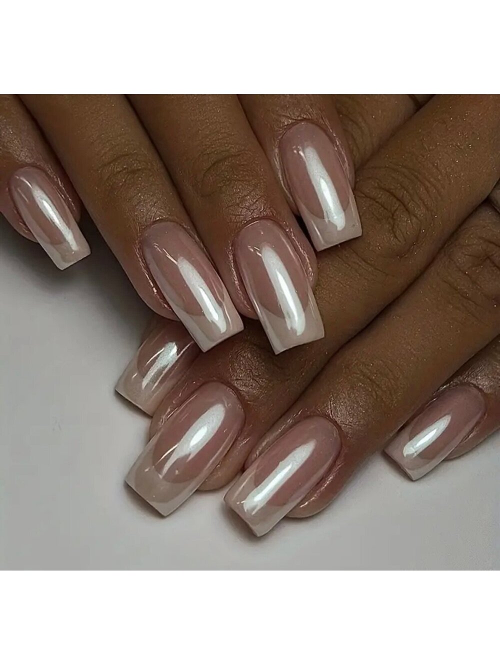 New - Aurora Silver French Tip Square Reusable Press On Nails